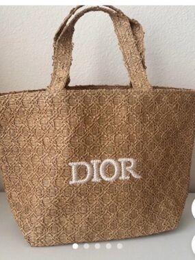 Dior Straw Tote with White Embroidered Logo